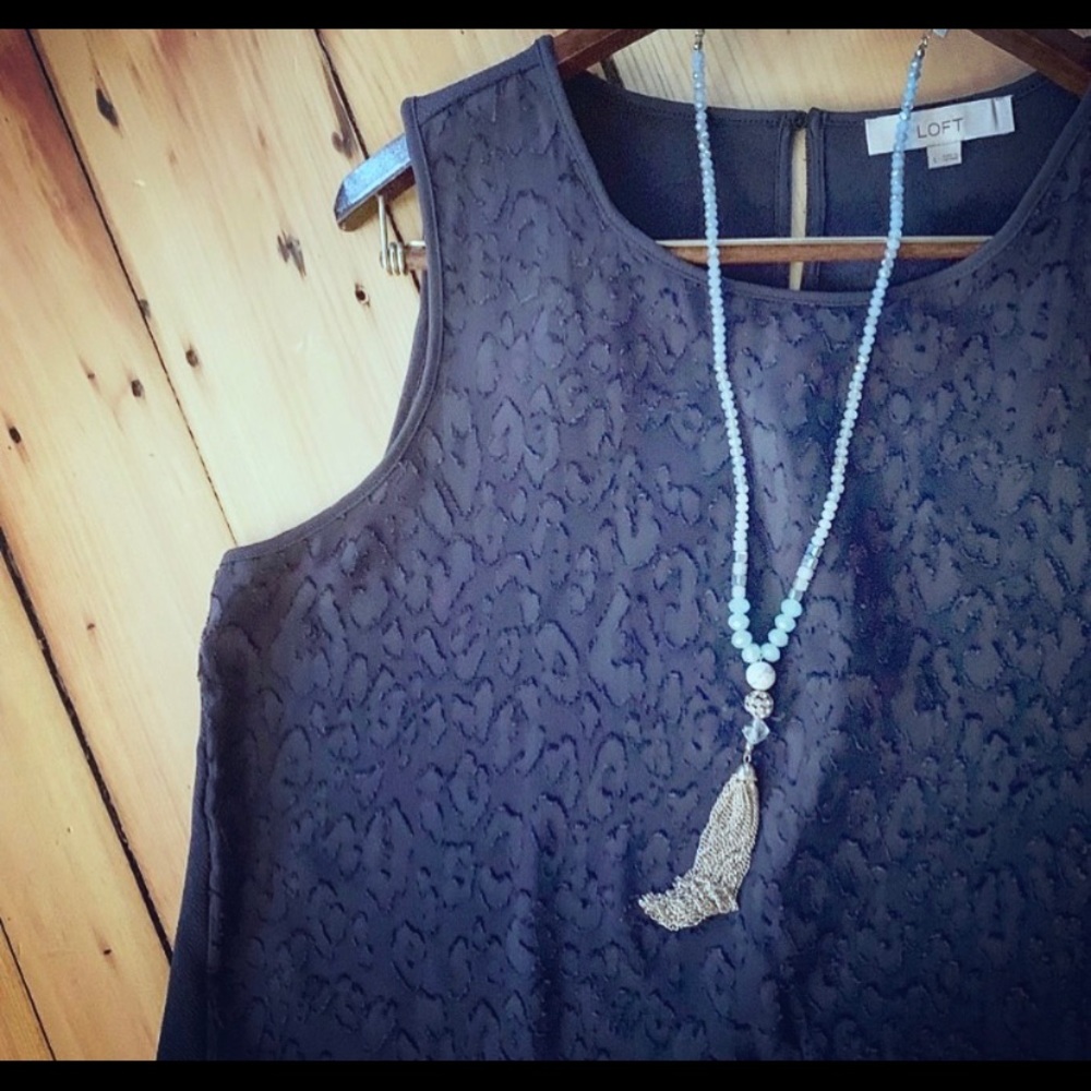 LOFT Charcoal grey leopard embossed tank